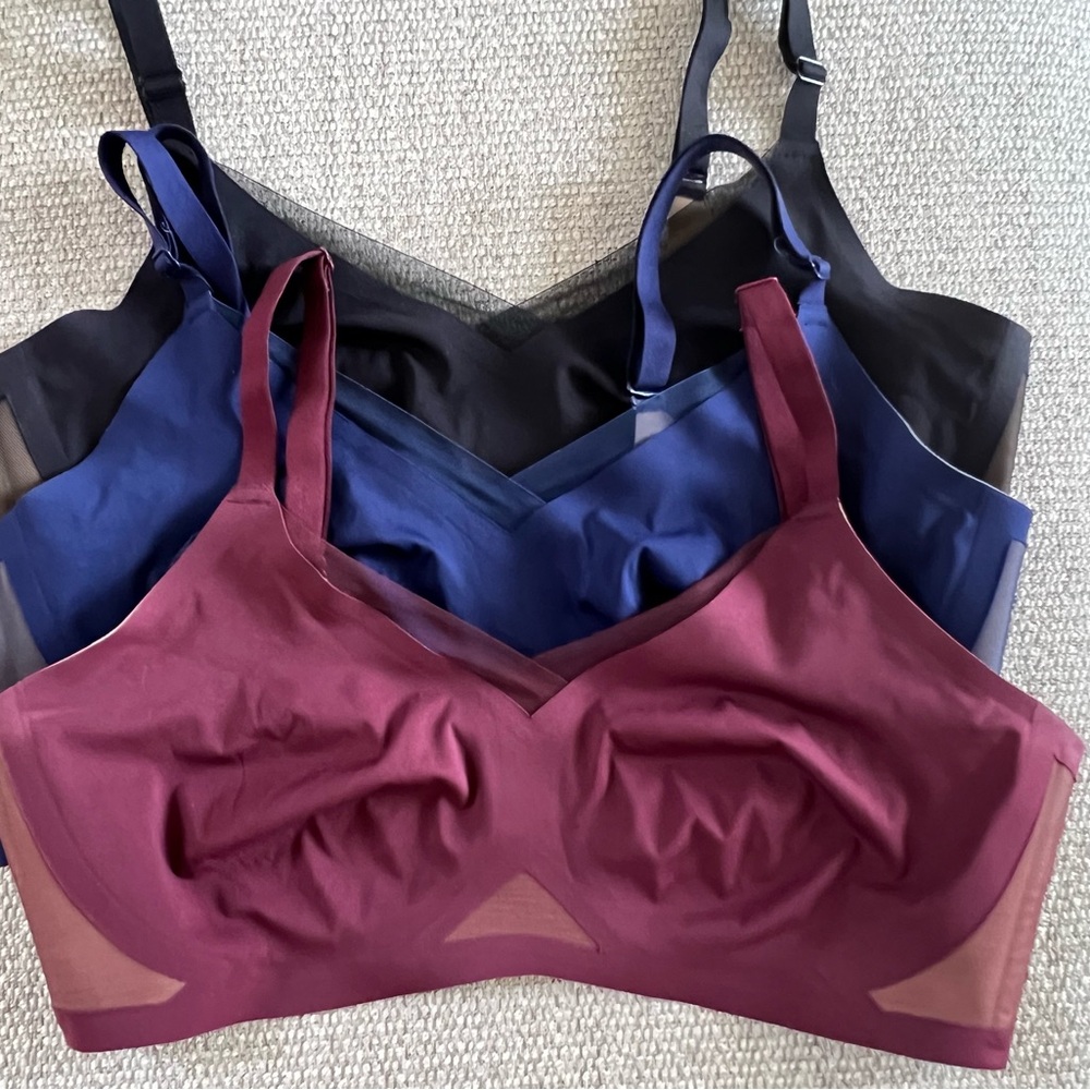 Honey love cross over bras. Size L. Black, navy, burgundy. Like new! Set of 3